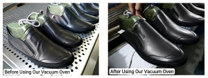 133A vacuum heat setting machine before after treatment - shoe upper with wrinkles and creases